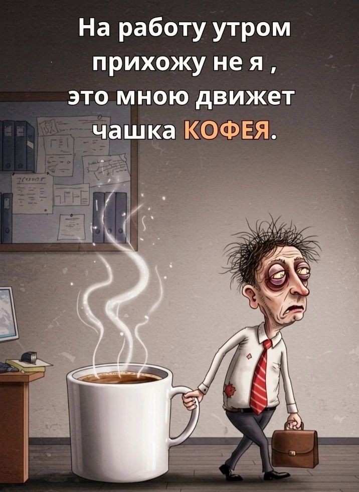 На работу утром прихожу не я, это мною движет чашка КОФЕ.