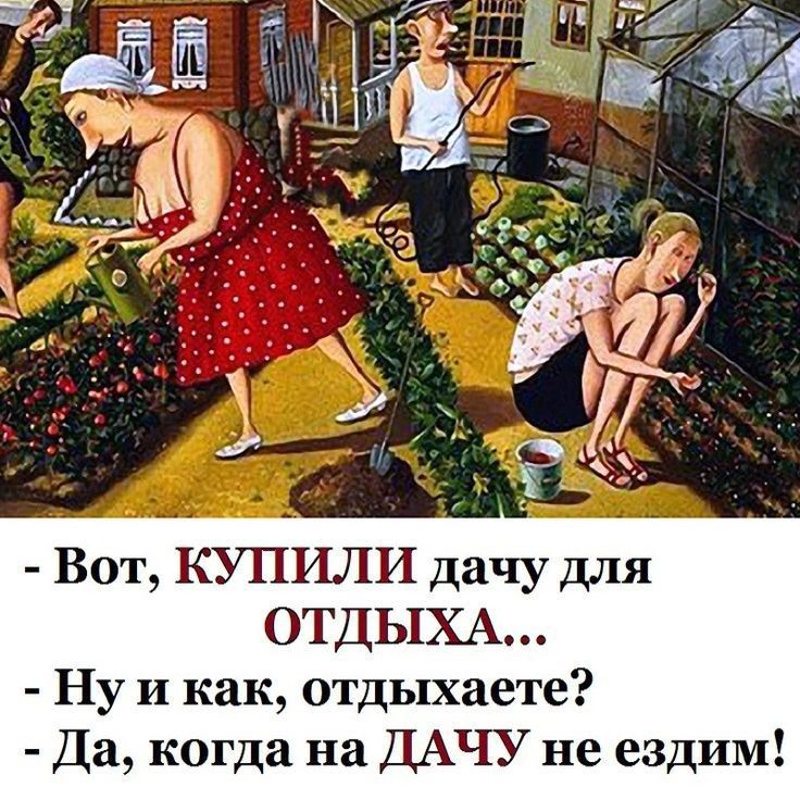 - Вот, КУПИЛИ дачу для ОТДЫХА...
- Ну и как, отдыхаете?
- Да, когда на ДАЧУ не едим!