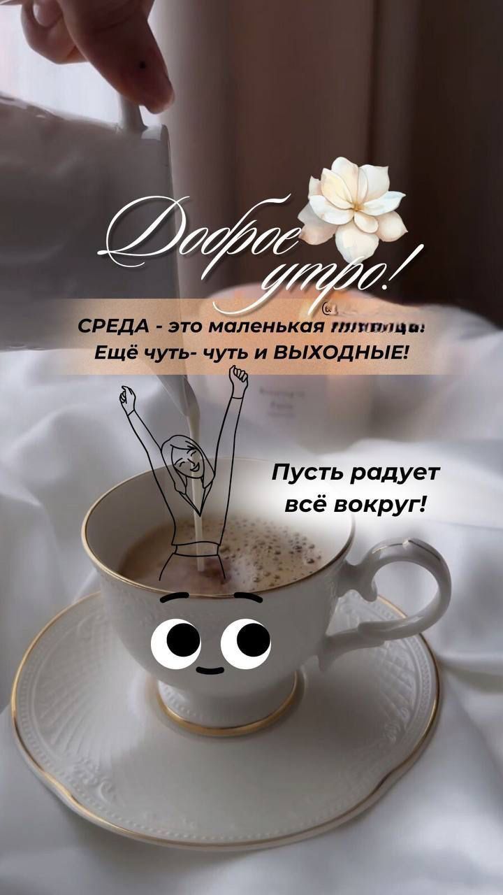 Доброе утро!
СРЕДА - это маленькая пессимистка! Ещё чуть-чуть и ВЫХОДНЫЕ!
Пусть радует всё вокруг!