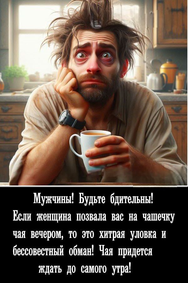 Мужчины! Будьте бдительны! Если женщина позвала вас на чашечку чая вечером, то это хитрая уловка и бессовестный обман! Чая придется ждать до самого утра!