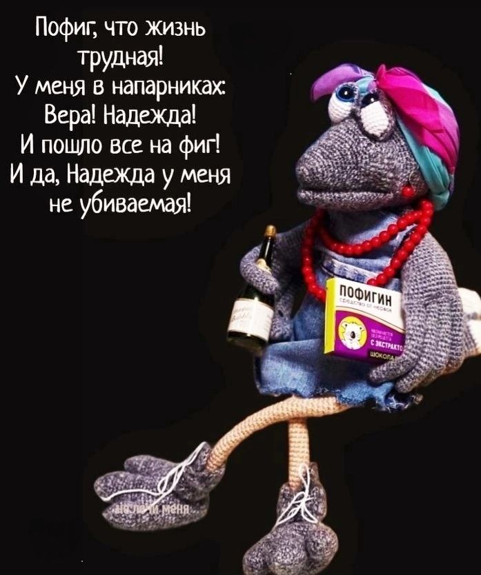 Пофиг, что жизнь трудная! У меня в напарниках: Вера! Надежда! И пошло все на фиг! И да, Надежда у меня не убиваемая!