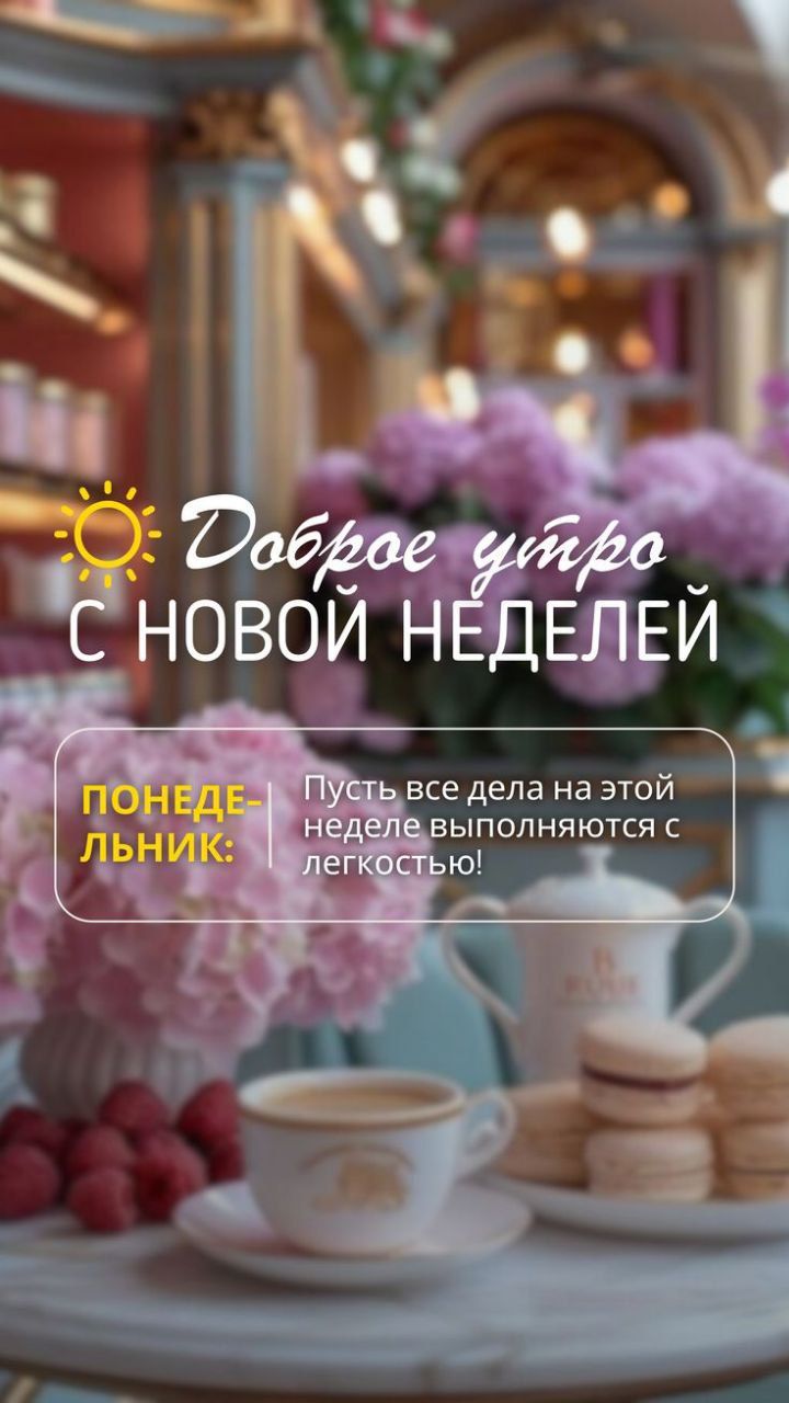 Доброе утро с новой неделей! ПОНЕДЕЛЬНИК: Пусть все дела на этой неделе выполняются с легкостью!