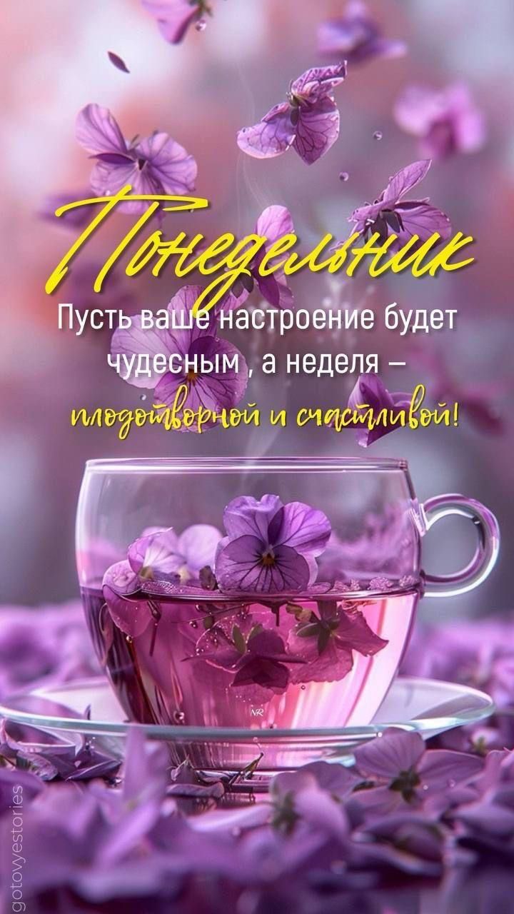 Понедельник
Пусть ваше настроение будет чудесным, а неделя – плодотворной и счастливой!