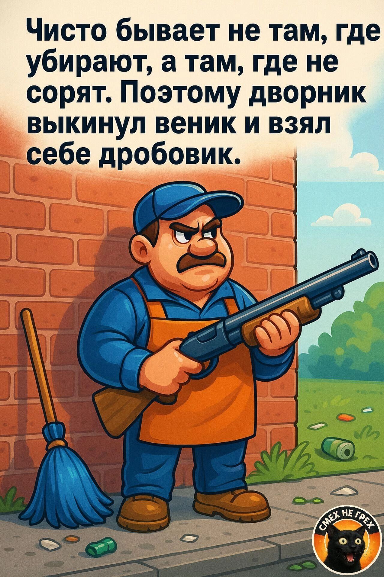 Чисто бывает не там, где убирают, а там, где не сорят. Поэтому дворник выкинул веник и взял себе дробовик.