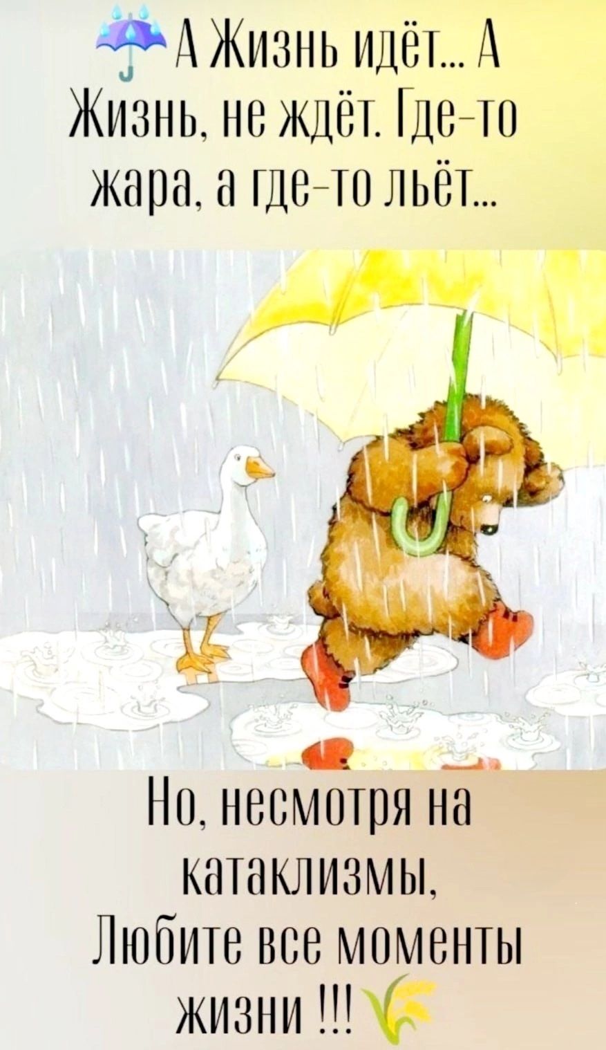 А Жизнь идёт... А Жизнь, не ждёт. Где-то жара, а где-то льёт...
Но, несмотря на катаклизмы, Людите все моменты жизни !!!
