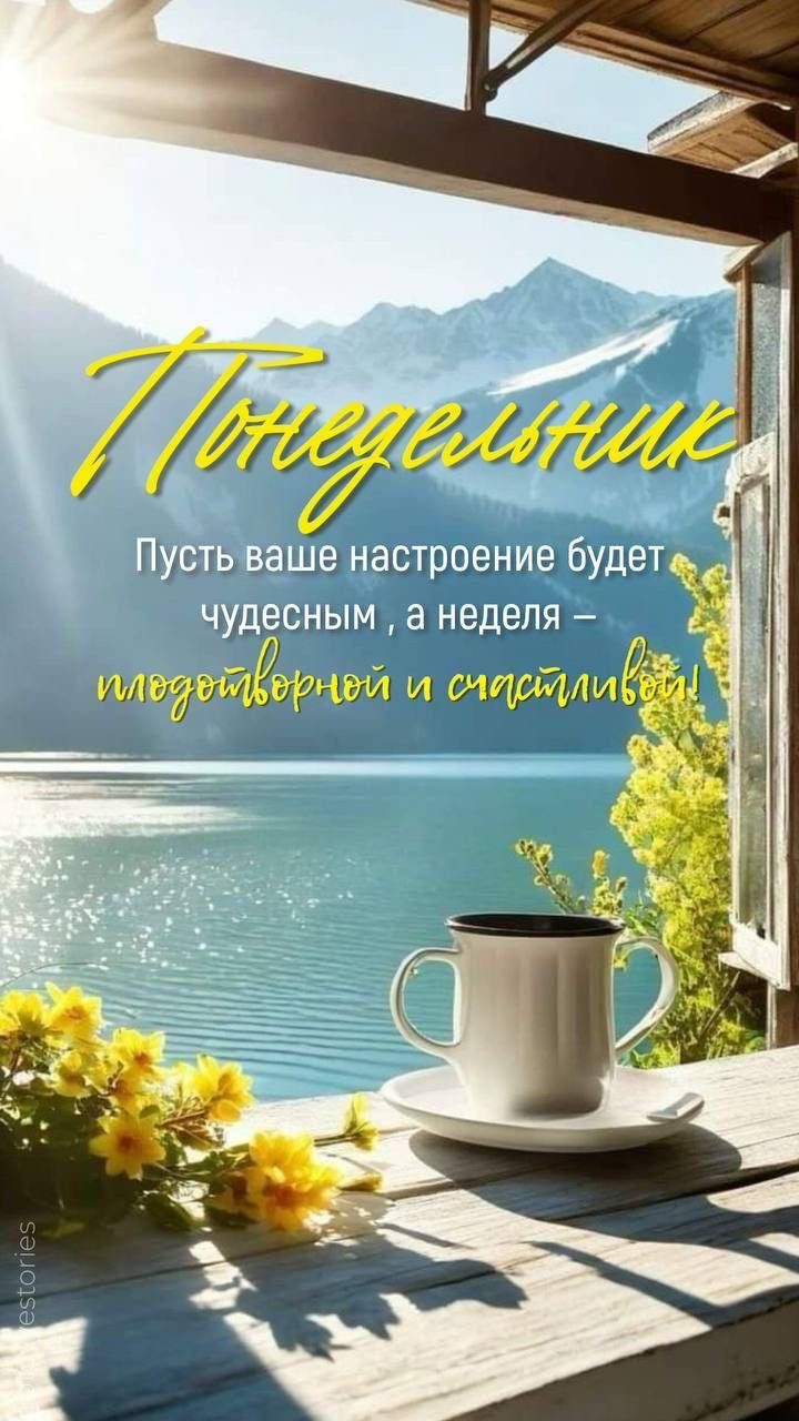 Понедельник
Пусть ваше настроение будет чудесным, а неделя – плодотворной и счастливой!