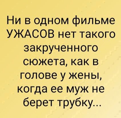 Ни в одном фильме УЖАСОВ нет такого закрученного сюжета, как в голове у жены, когда ее муж не берет трубку...