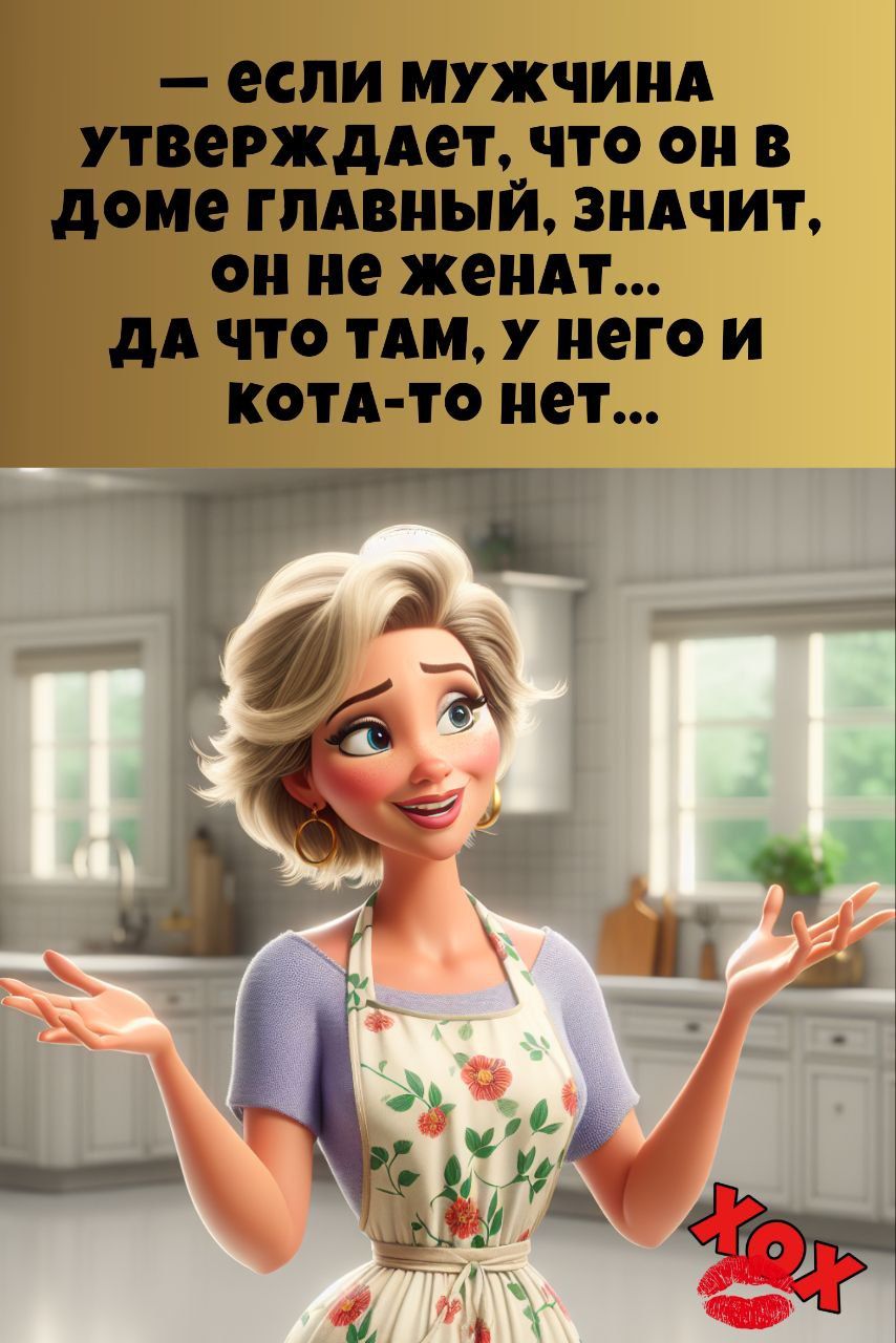 — если мужчина утверждает, что он в доме главный, значит, он не женат... да что там, у него и кота-то нет...