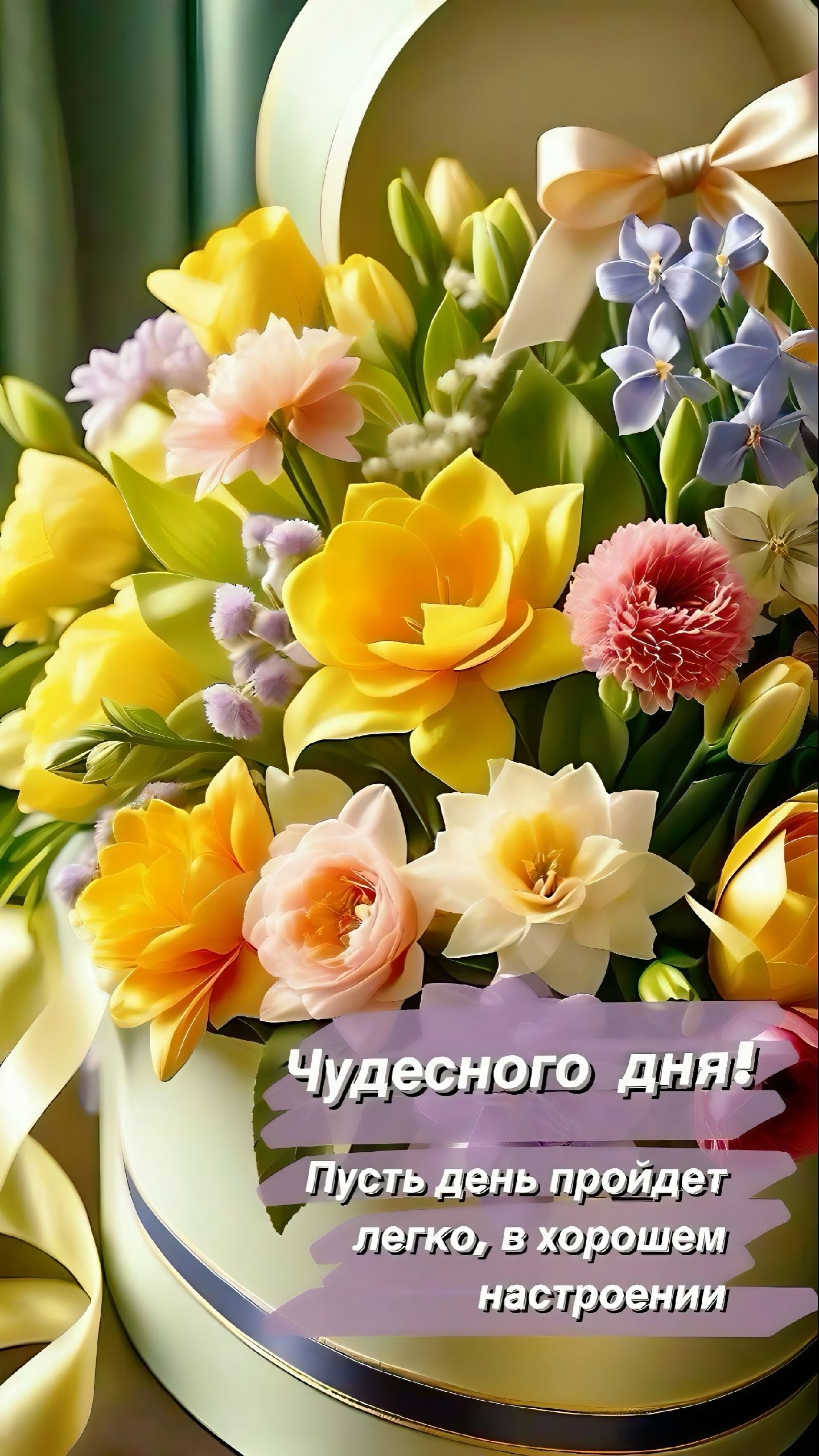 Чудесного дня! Пусть день пройдет легко, в хорошем настроении.