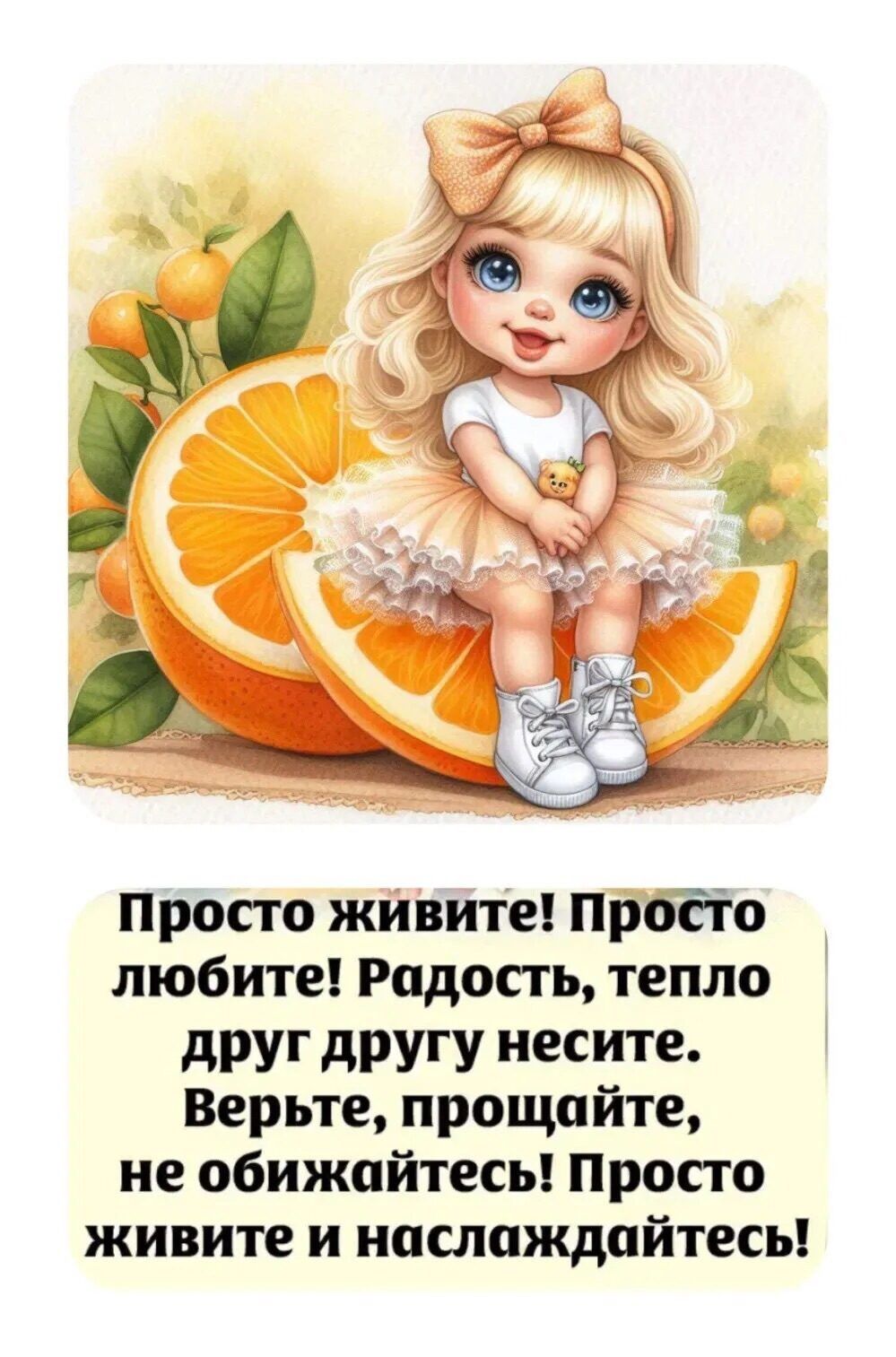 Просто живите! Просто любите! Радость, тепло друг другу несите. Верните, прощайте, не обижайтесь! Просто живите и наслаждайтесь!