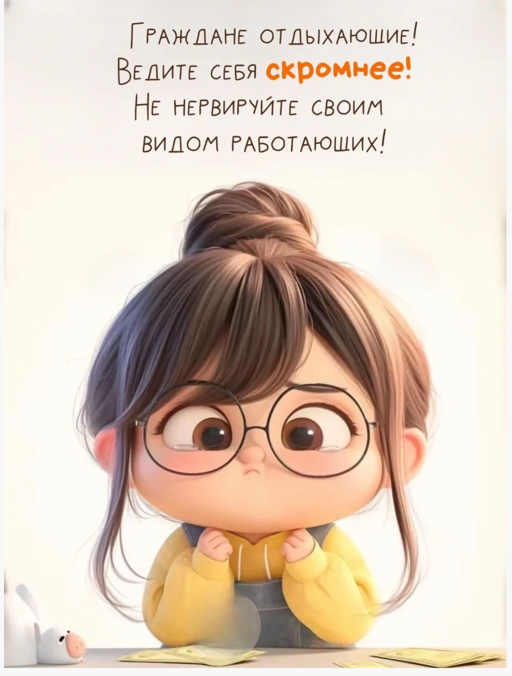 Граждане отдыхающие! Ведите себя скромнее! Не нервируйте своим видом работающих!