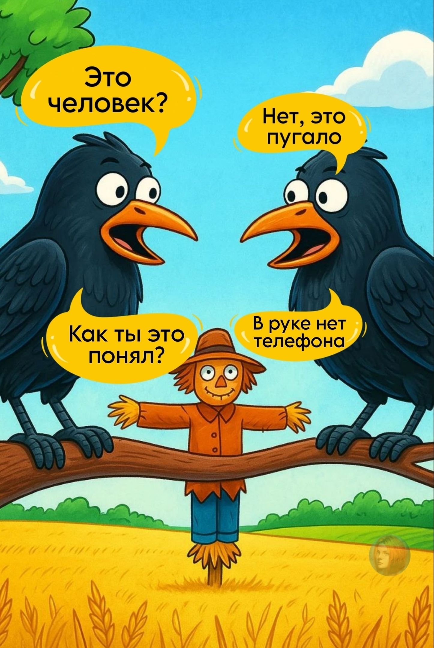Это человек?
Нет, это пугало
Как ты это понял?
В руке нет телефона