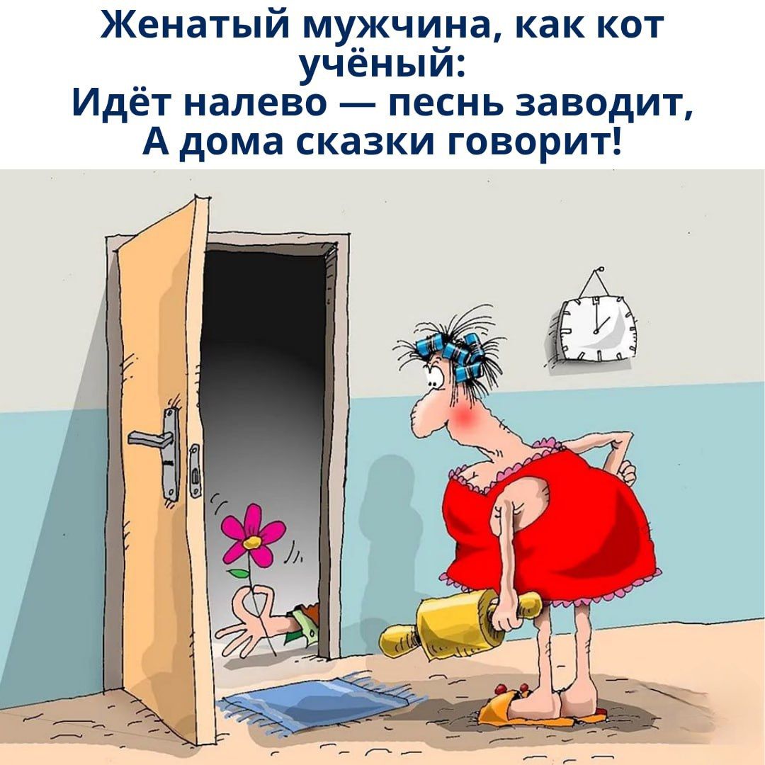 Женатый мужчина, как кот учёный: Идёт налево — песнь заводит, А дома сказки говорит!