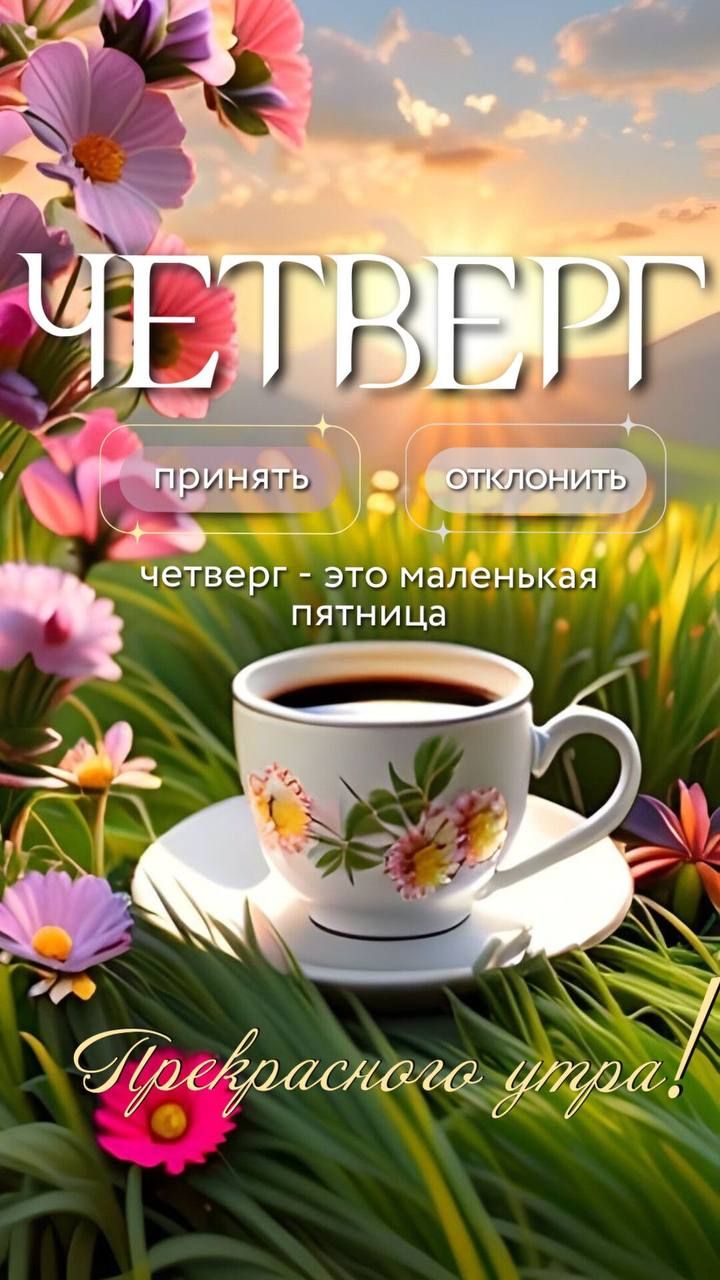 ЧЕТВЕРГ
принять = отклонить
четверг - это маленькая пятница
Прекрасного утра!