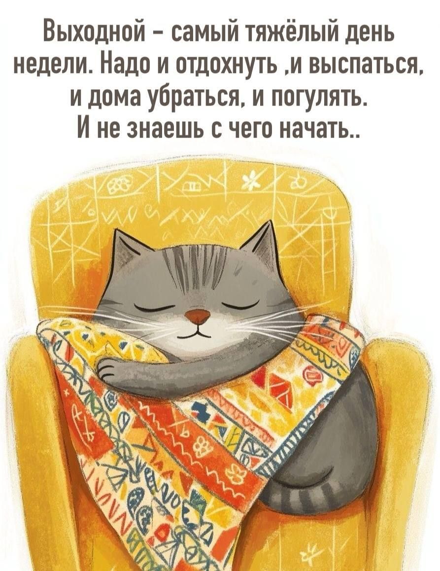 Выходной - самый тяжёлый день недели. Надо и отдохнуть, и выспаться, и дома убраться, и погулять. И не знаешь с чего начать..