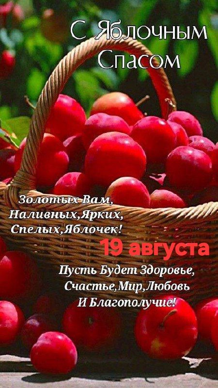 С Яблонным Спасом
Золотых Вам, Налиновых, Ярких, Спелых, Яблочек!
19 августа
Пусть Будет Здоровье, Счастье, Мир, Любовь И Благополучие!