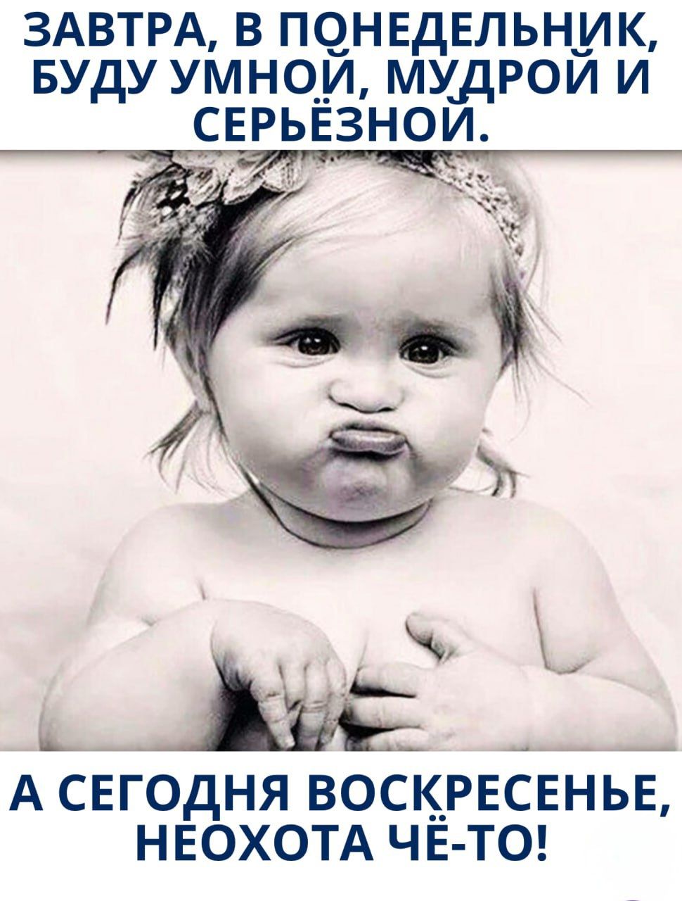 ЗАВТРА, В ПОНЕДЕЛЬНИК, БУДУ УМНОЙ, МУДРОЙ И СЕРЬЁЗНОЙ. А СЕГОДНЯ ВОСКРЕСЕНЬЕ, НЕОХОТА ЧЁ-ТО!