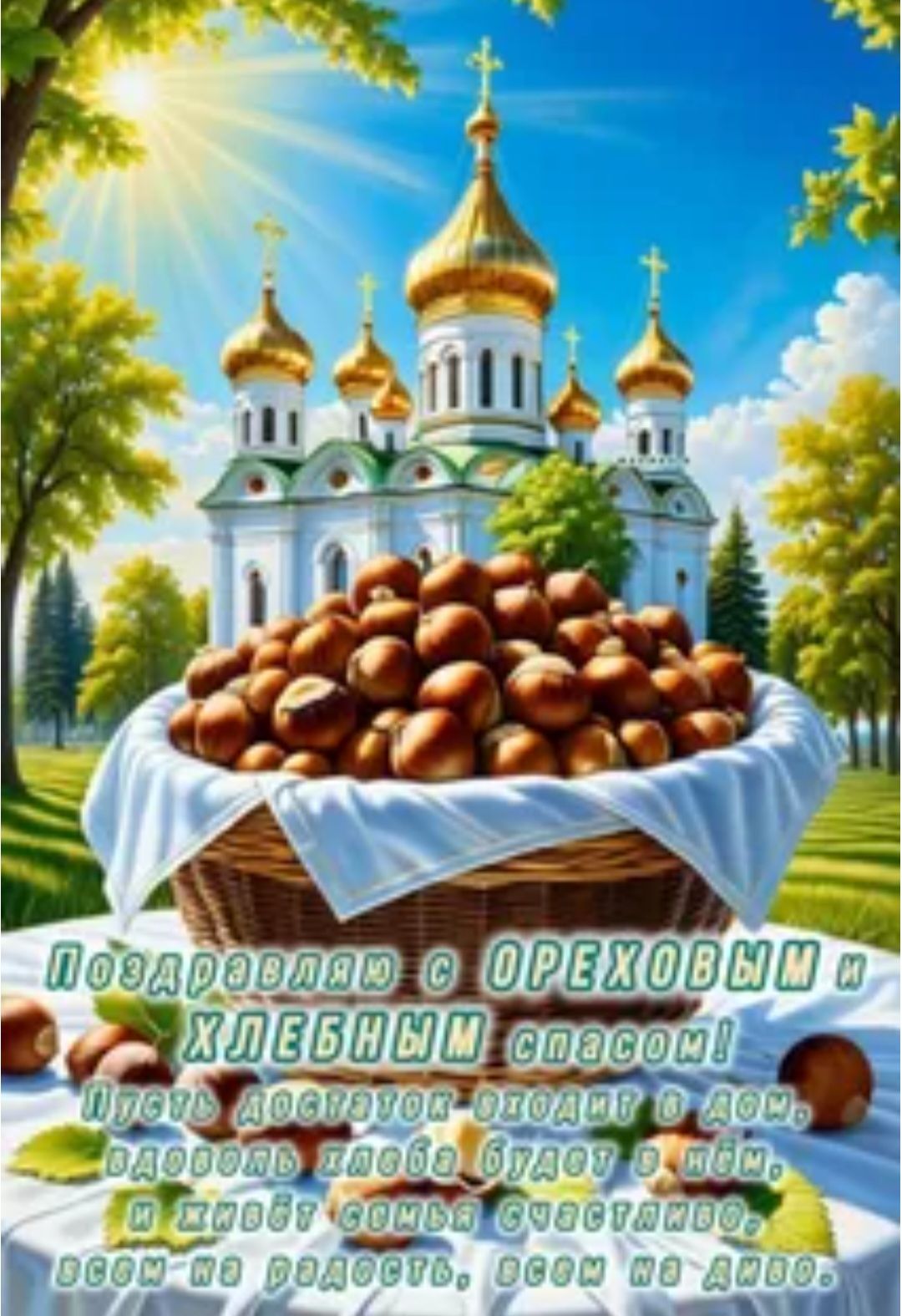 Поздравляем с ОРЕХОВЫМ и ХЛЕБНЫМ спаса! Пускай достаток входит в дом, довольствуй любовью будут в нём, и жизнь семья счастливою, всем на радость, всем не диво.
