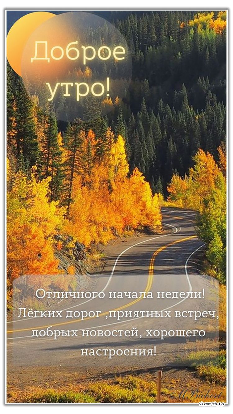 Доброе утро! Отличного начала недели! Лёгких дорог, приятных встреч, добрых новостей, хорошего настроения!