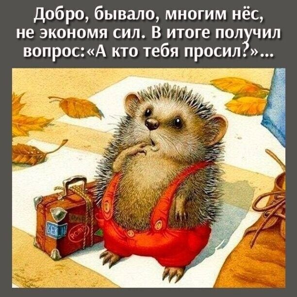 Добро, бывало, многих нёс, не экономя сил. В итоге получил вопрос: «А кто тебя просил?»...