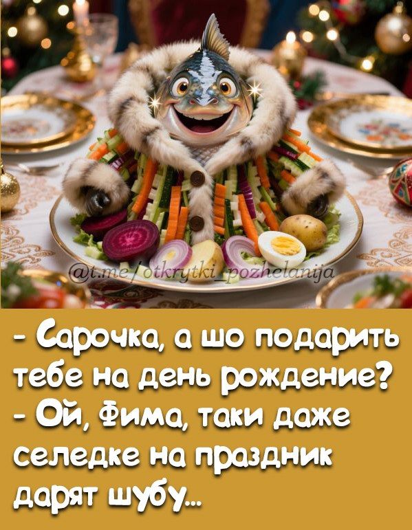 - Сарачка, а шо подарить тебе на день рождения? 
- Ой, Фима, таки даже селедке на праздник дарят шубу...
