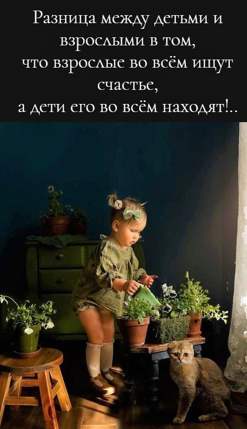 Разница между детьми и взрослыми в том, что взрослые во всём ищут счастье, а дети его во всём находят!