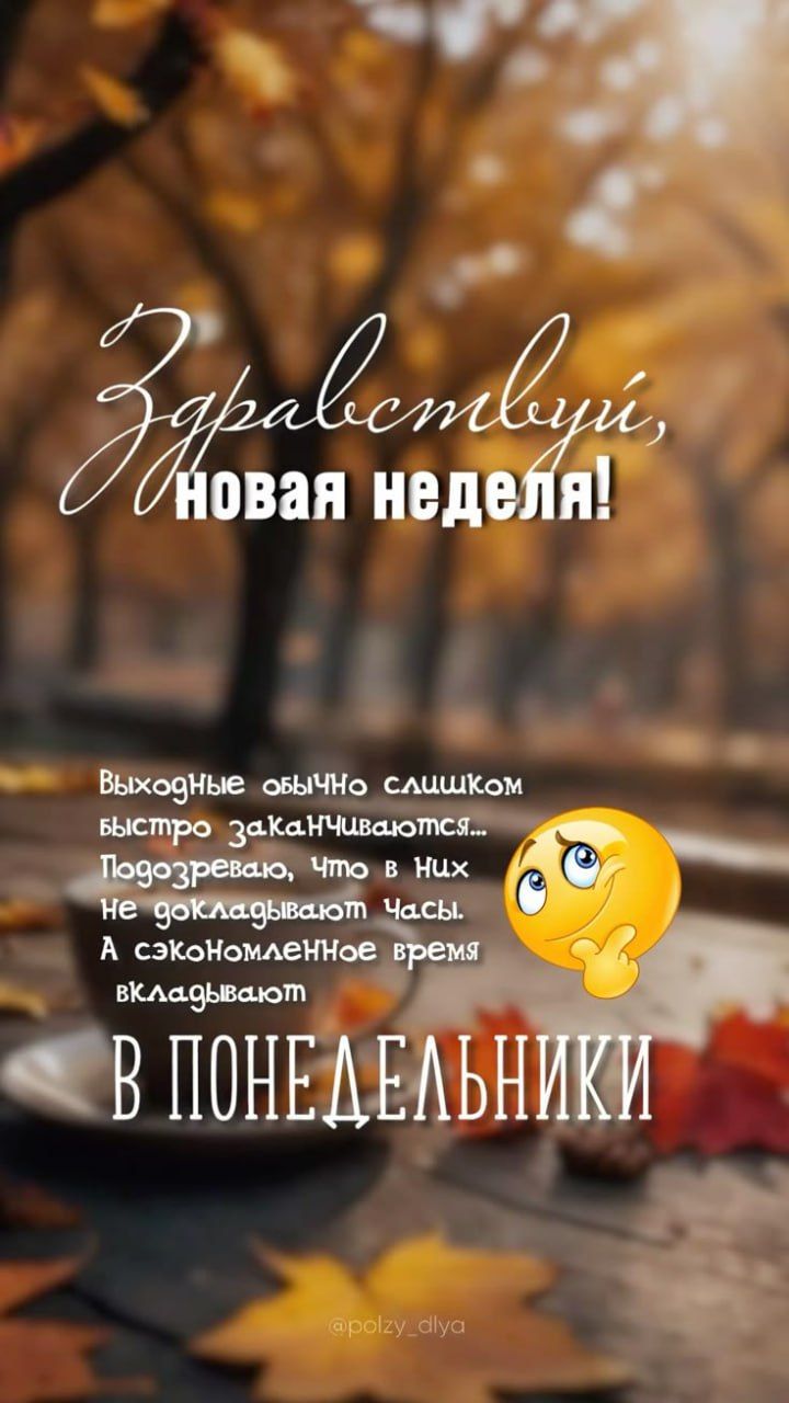 Здравствуйте, новая неделя!
Выходные обычно слишком быстро заканчиваются...
Подозреваю, что в них не догладбивают Часы.
А сэкономленное время вкладвают В ПОНЕДЕЛЬНИКИ