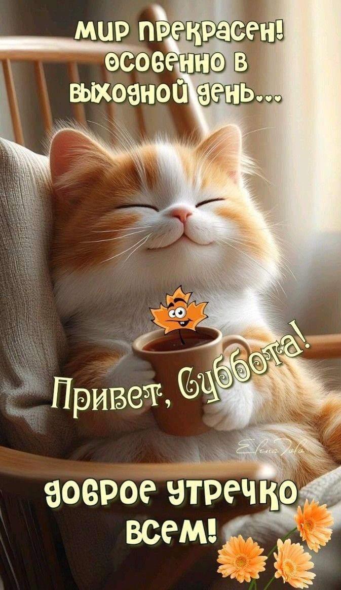 мир прекрасен! особенно в выходной день...
Привет, Суббота!
доброе утречко всем!
