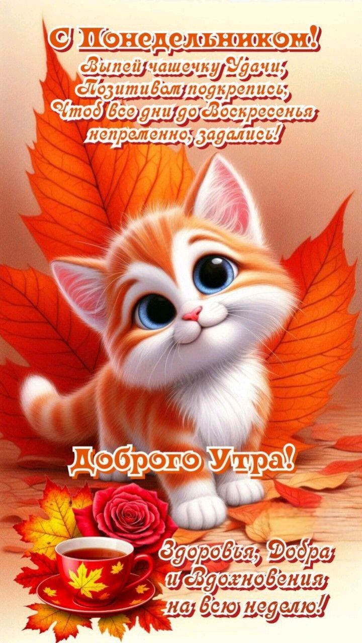 С понедельником! Выпей чашечку удачи, позитива побольше, чтобы все дни до воскресенья непременно задались! Доброе утро! Здоровья, добра и вдохновения на всю неделю!