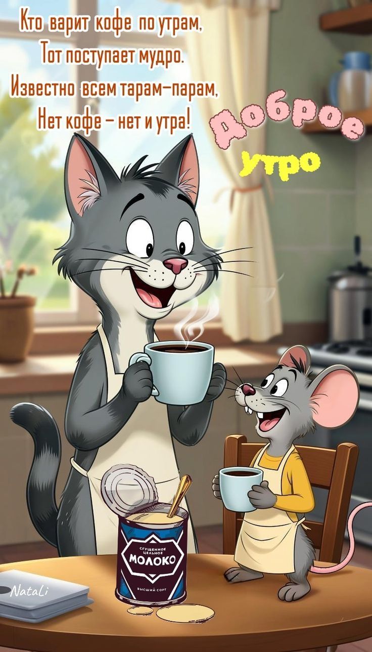 Кто варит кофе по утрам, Тот поступает мудро. Известно всем тарам-парам, Нет кофе – нет и утра! доброе утро