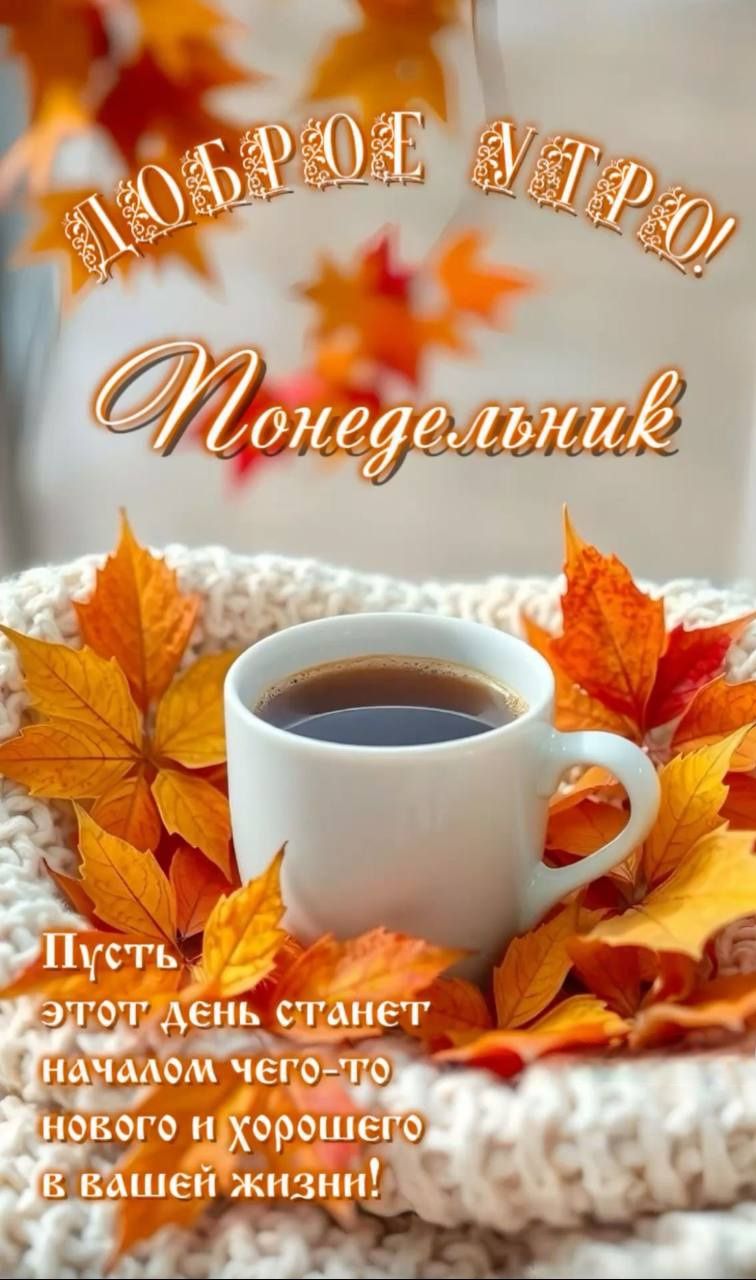 Доброе утро!
Понедельник
Пусть этот день станет началом чего-то нового и хорошего в вашей жизни!