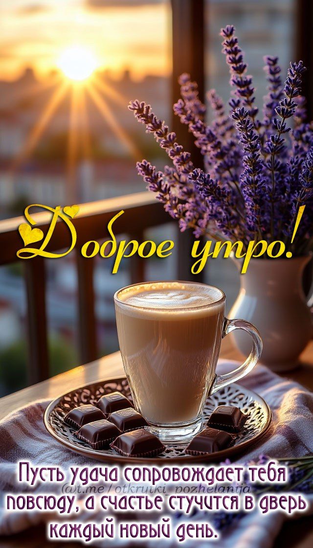 Доброе утро! Пусть удача сопроводждает тебя повсюду, а счастье стучится в дверь каждый новый день.
