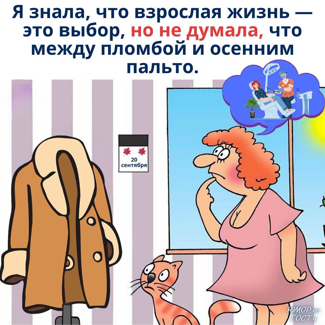 Я знала, что взрослая жизнь — это выбор, но не думала, что между пломбой и осенним пальто.