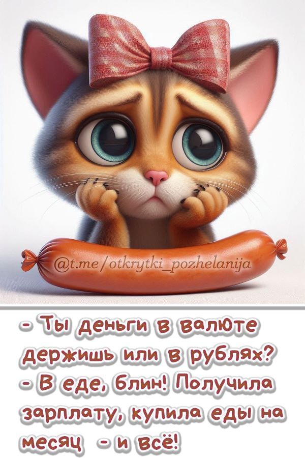 - Ты деньги в валюте держишь или в рублях?
- В еде, блин! Получила зарплату, купила еды на месяц - и всё!