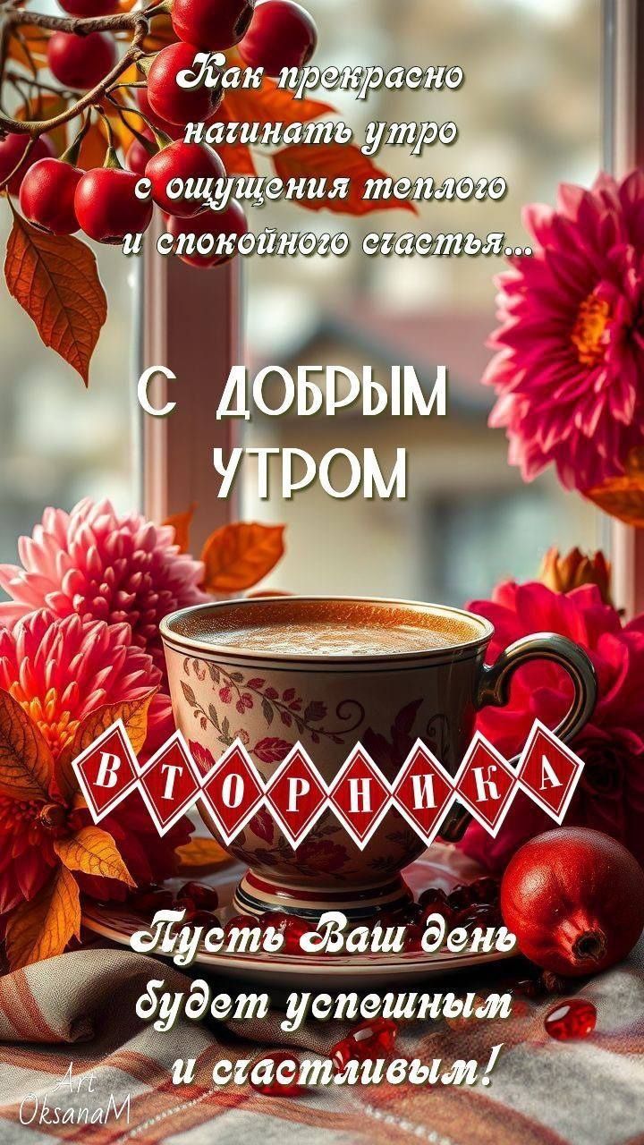 Как прекрасно начинать утро с ощущением теплого и спокойного счастья... С ДОБРЫМ УТРОМ ВТОРНИКА Пусть Ваш день будет успешным и счастливым!