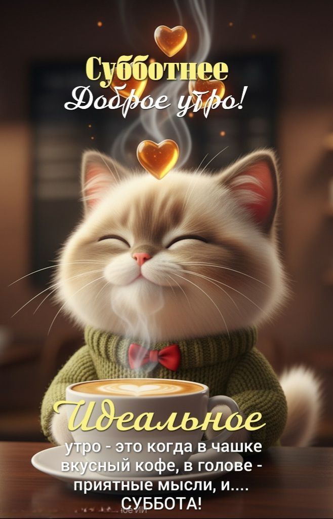 Субботнее доброе утро! Идеальное утро - это когда в чашке вкусный кофе, в голове - приятные мысли, и... СУББОТА!
