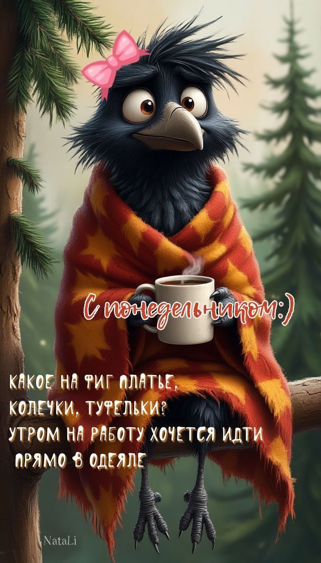 С понедельником:)
КАКОЕ НА ФИГ ПЛАТЬЕ, КОЛЕЧКИ, ТУРГЕЛЬКИ?
УТРОМ НА РАБОТУ ХОЧЕТСЯ ИДТИ ПРОЯМО В ОДЕЯЛЕ