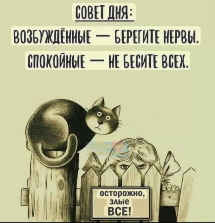 Совет дня: Возбуждённые — берегите нервы. Спокойные — не беспите всех! Осторожно, злые ВСЕ!