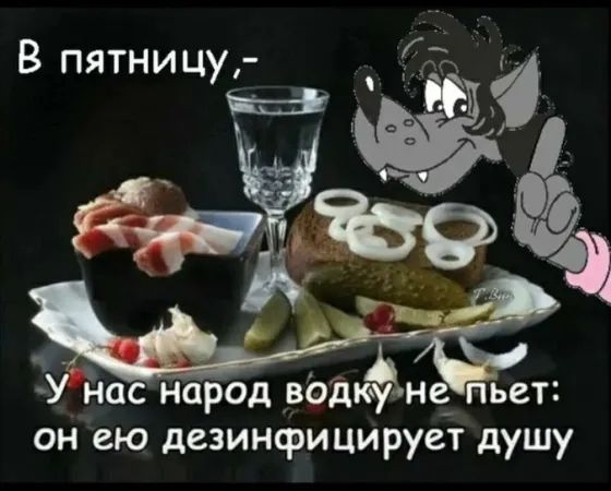 В пятницу,- У нас народ водку не пьет: он ею дезинфицирует душу