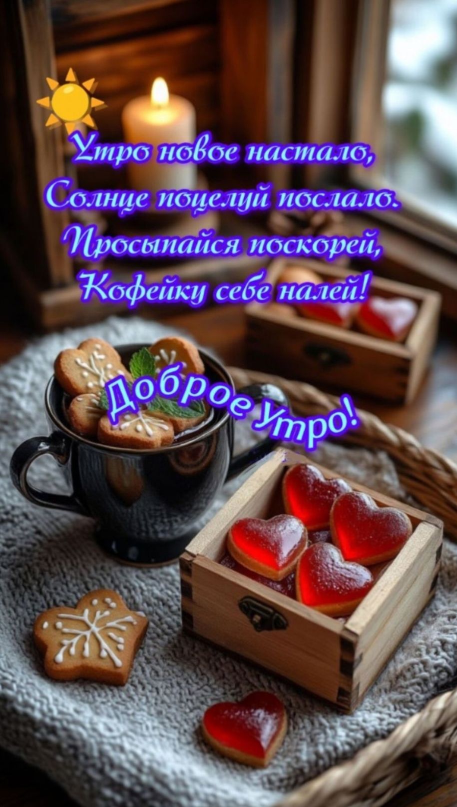 Утро новое настало, Солнце поцелуй послал. Просыпайся поскорей, Кофейку себе налей! Доброе утро!