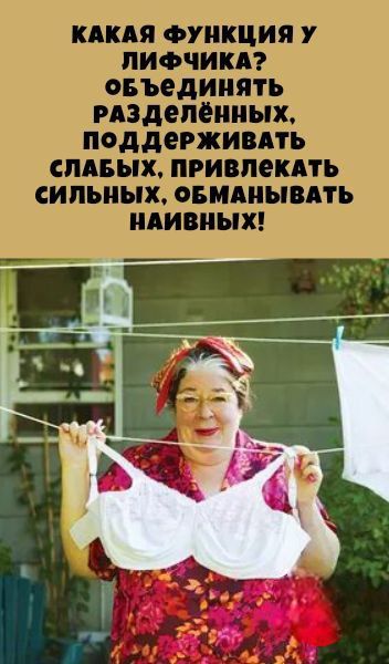 Какая функция у лифчика? Объединять разделённых, поддерживать слабых, привлекать сильных, обманывать наивных!