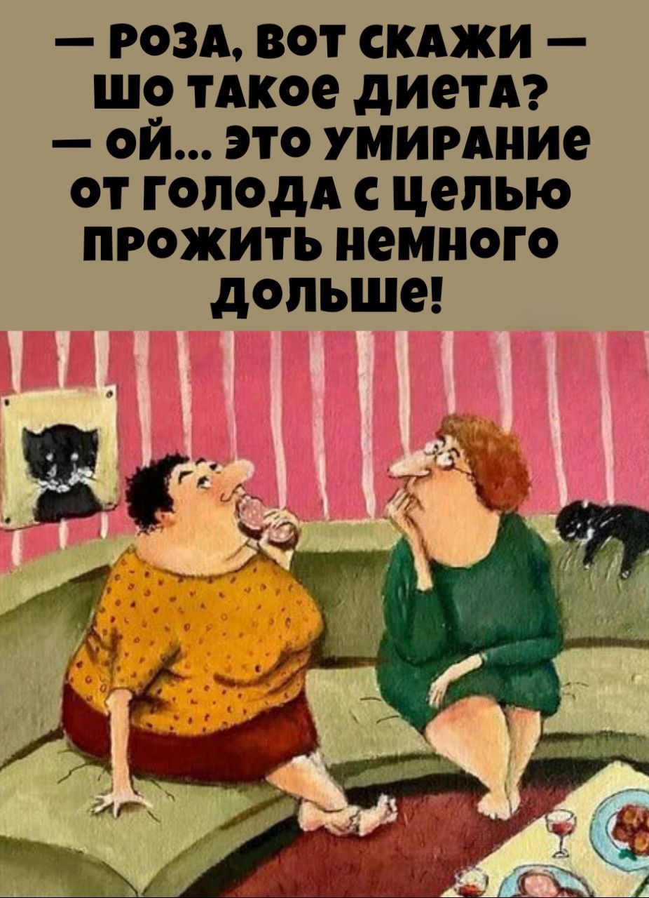 — Роза, вот скажи — шo такое диета? — Ой... это умирание от голода с целью прожить немного дольше!