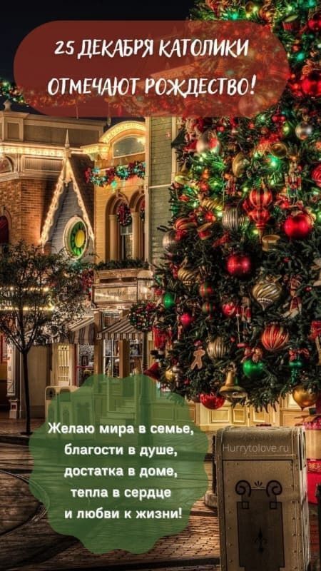 25 ДЕКАБРЯ КАТОЛИКИ ОТМЕЧАЮТ РОЖДЕСТВО!\n\nЖелаю мира в семье, благости в душе, достатка в доме, тепла в сердце и любви к жизни!