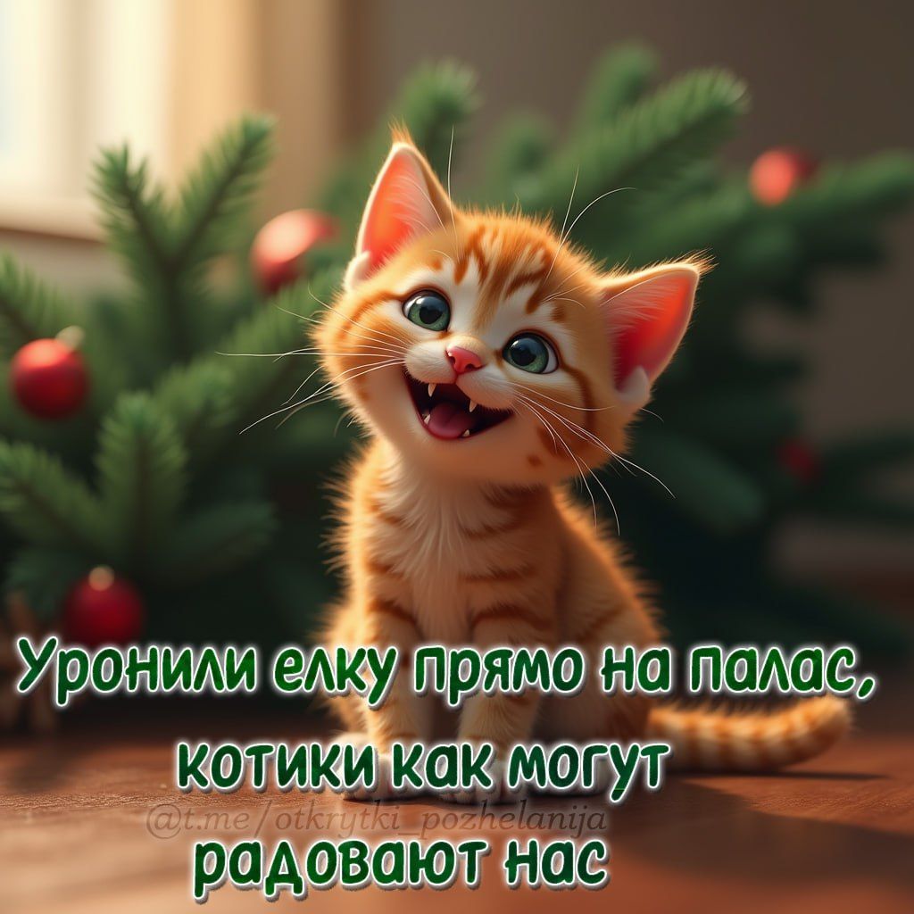 Уронили елку прямо на палас, котики как могут радовать нас