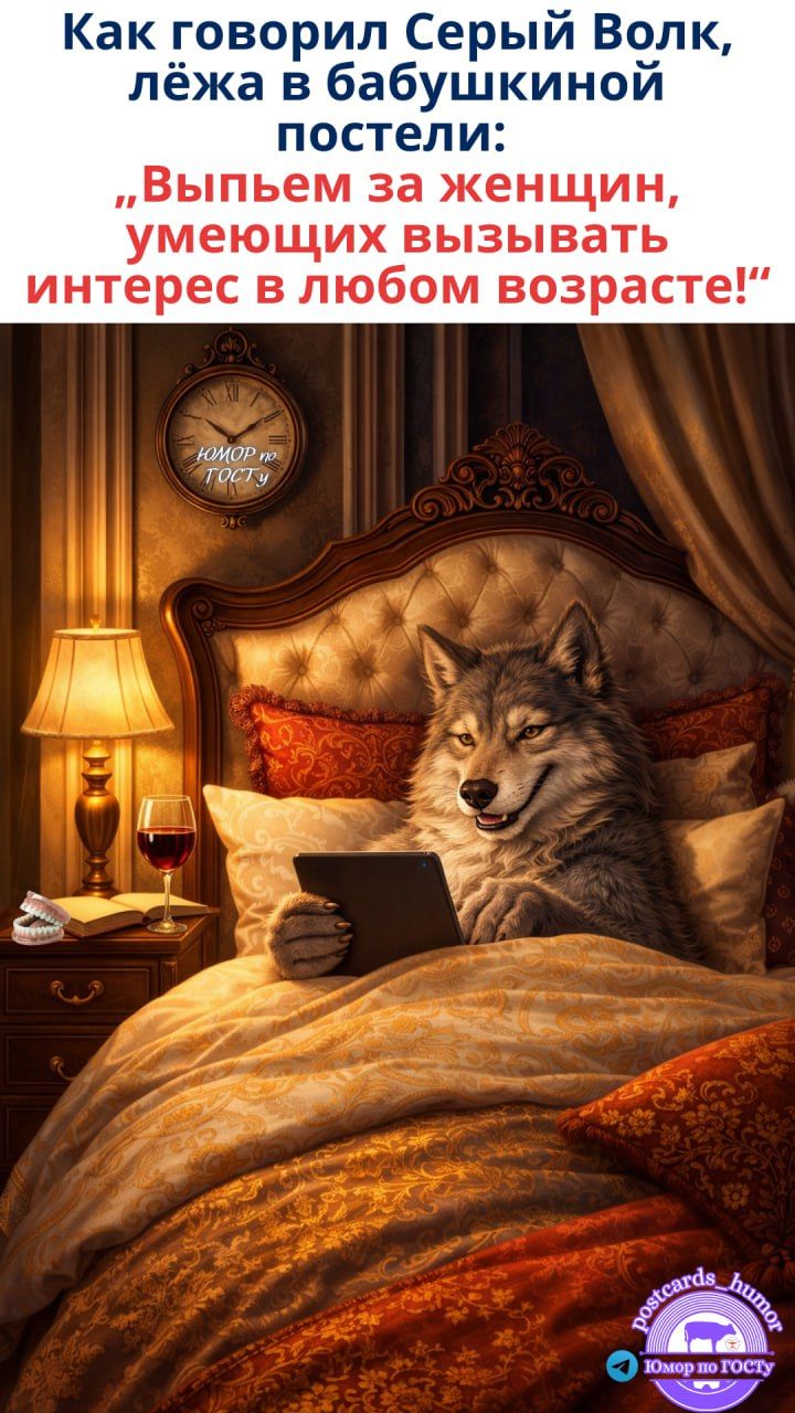 Как говорил Серый Волк, лежа в бабушкиной постели: «Выпьем за женщин, умеющих вызывать интерес в любом возрасте!»