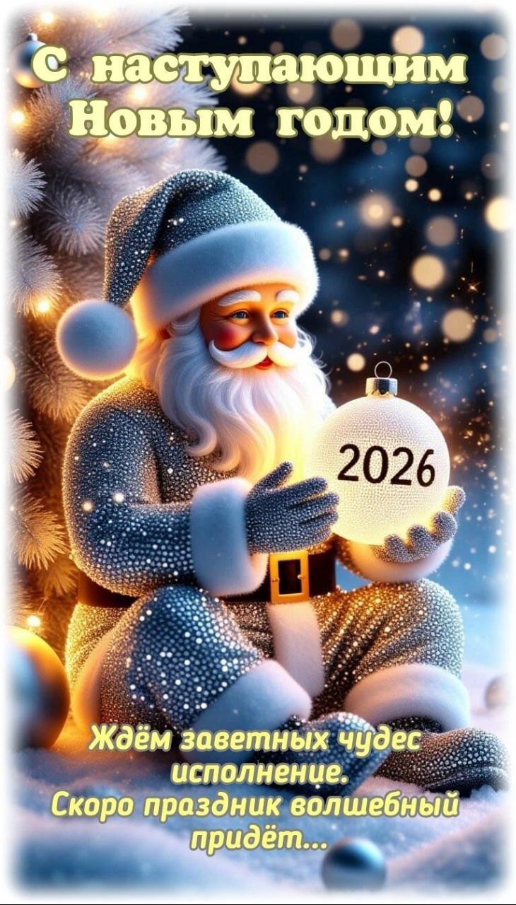 С наступающим Новым годом!\nЖдём заветных чудес исполнения. Скоро праздник волшебный придёт...