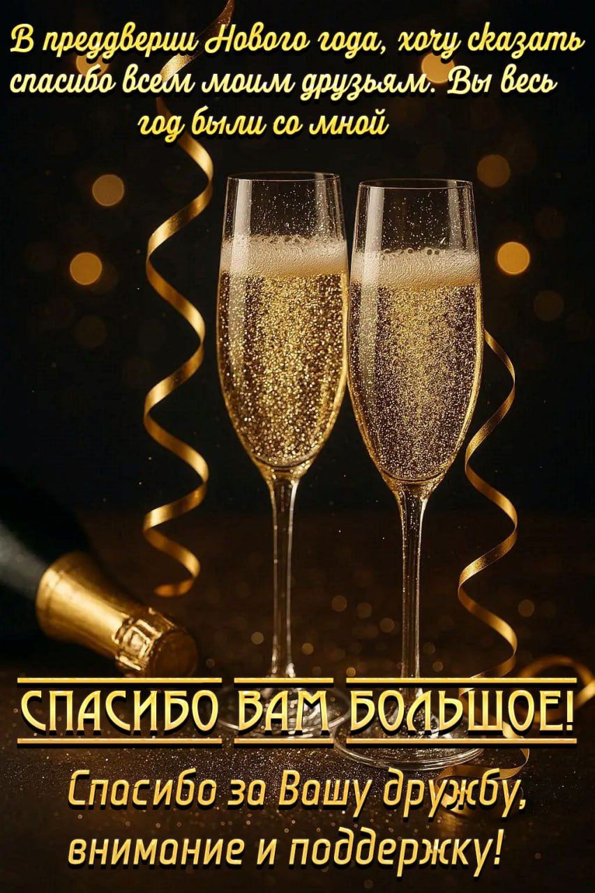 В преддверии Нового года, хочу сказать спасибо всем моим друзьям. Вы весь год были со мной. Спасибо вам большое! Спасибо за вашу дружбу, внимание и поддержку!