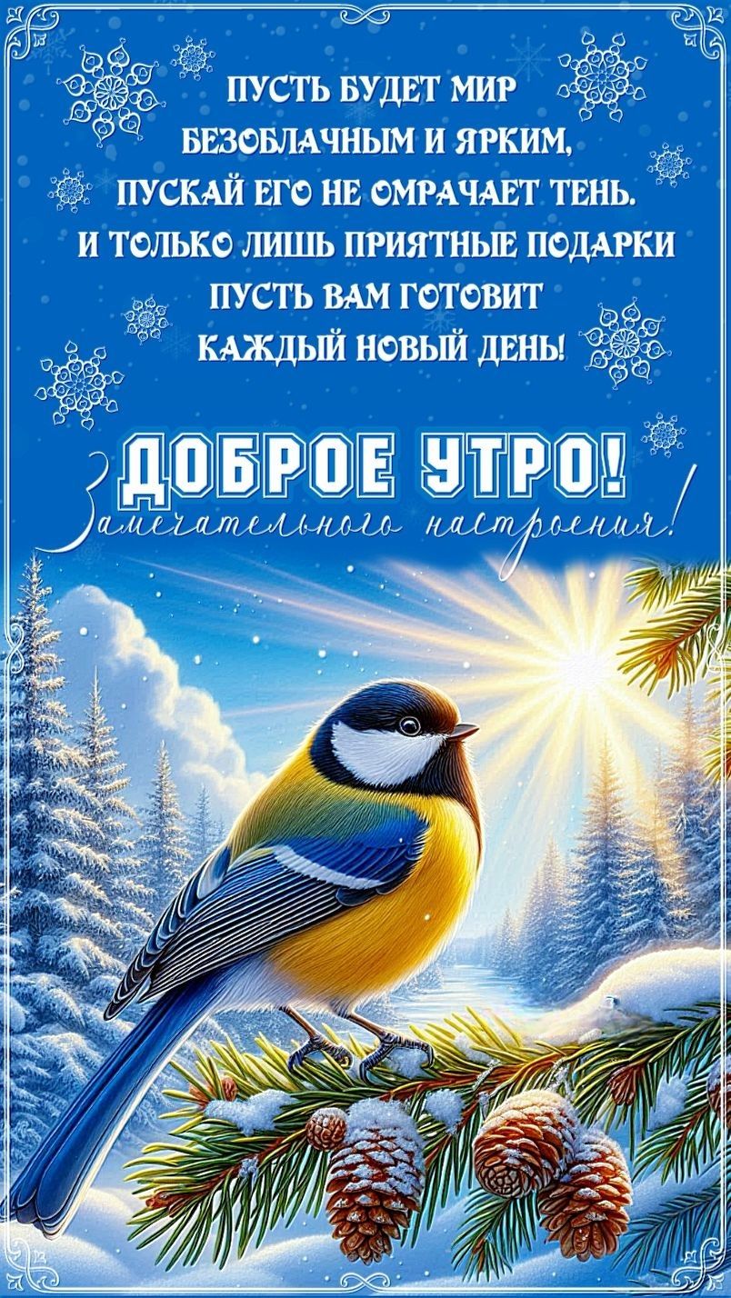 Пусть будет мир безоблачным и ярким, пускай его не омрачает тень, и только лишь приятные подарки пусть вам готовит каждый новый день! ДОБРОЕ УТРО! замечательного настроения!