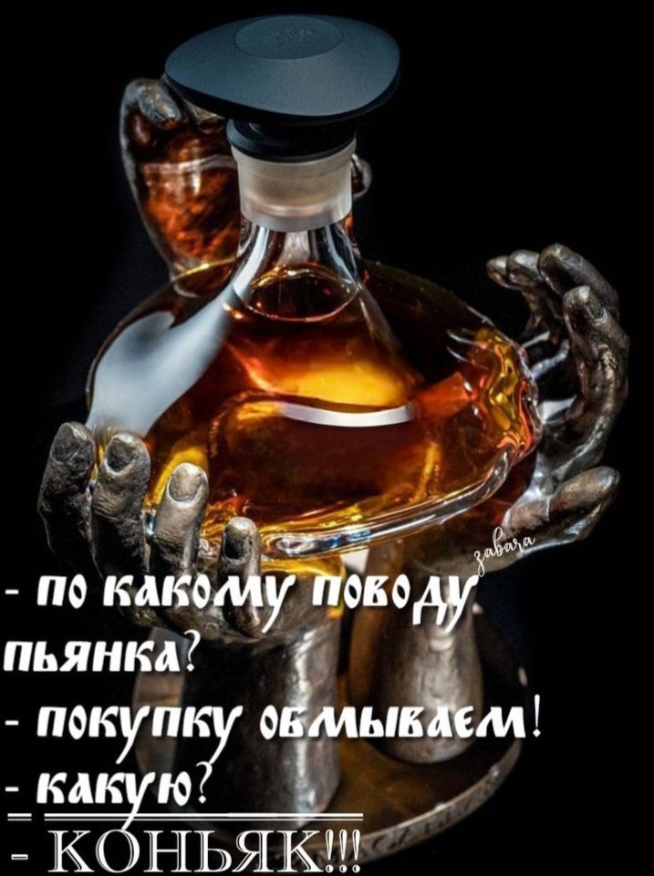 - ПО КАКОМУ ПОВОДУ ПЬЯНКА? - ПОКУПКУ ОБЫКАЛЕМ! - КАКУЮ? - КОНЬЯК!!!