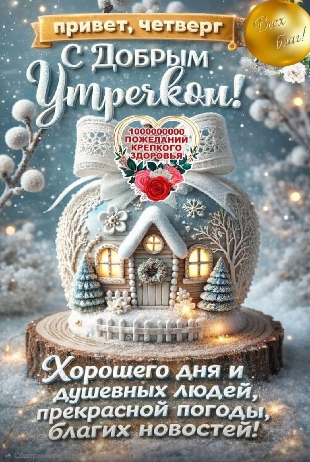 привет, четверг
С Добрым Утрерком!
100000000 пожелания крепкого здоровья
Хорошего дня и душевных людей, прекрасной погоды, благих новостей!